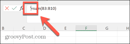 excel formül çubuğu imleci kesme işaretinin sağında