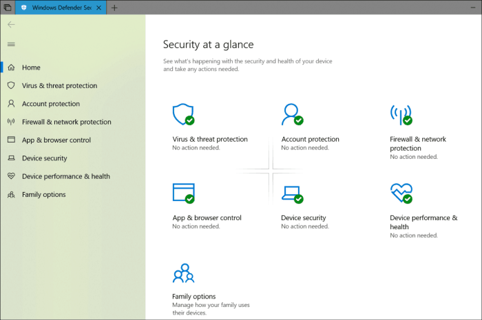 Windows Defender Güvenlik Merkezi Akıcı Tasarım Yenileme