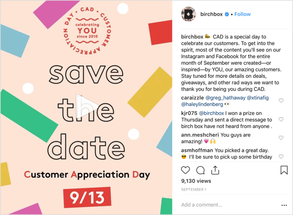 Birchbox'ın Instagram hesabı takipçilere Müşteri Takdir Günü münasebetiyle anlaşmalar, eşantiyonlar ve sürprizler yaptı.