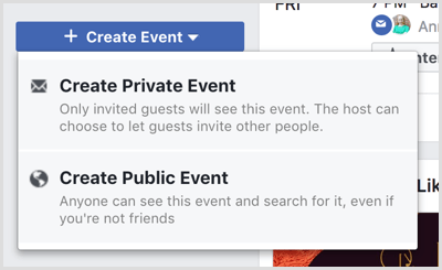 Facebook Etkinlikleri sayfasında Etkinlik açılır listesi seçenekleri oluşturun
