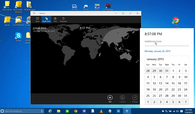 Windows 10'da Gizli Takvim, Saat ve Spartan'ı etkinleştirin