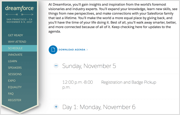 dreamforce etkinlik web sitesi programı