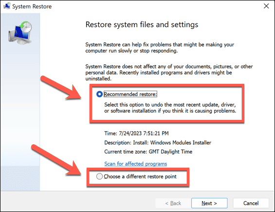 Windows 11 geri yükleme seçenekleri