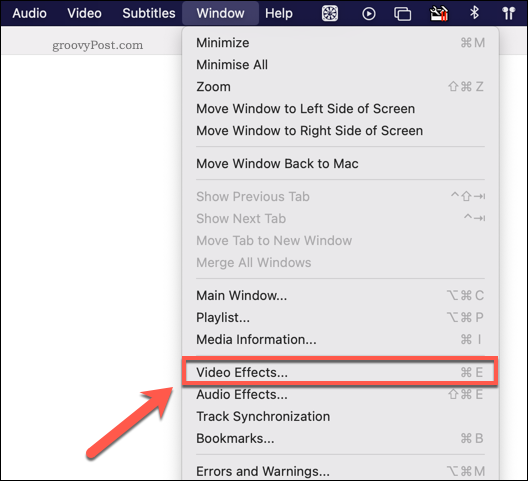 Mac'te VLC video efektleri menüsüne erişim