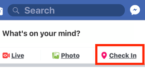 Facebook Business sayfanız için Check Ins'i seçme seçeneği.