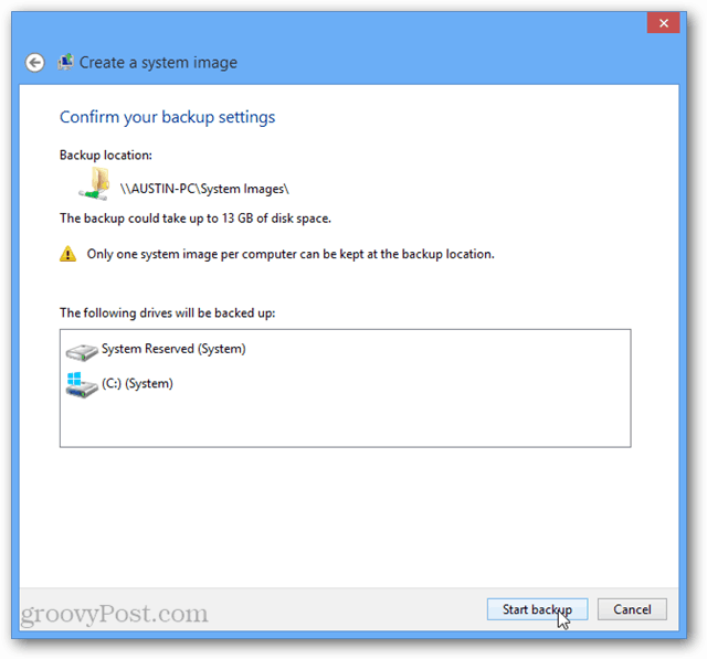 Windows 8 yedeklemeyi başlat