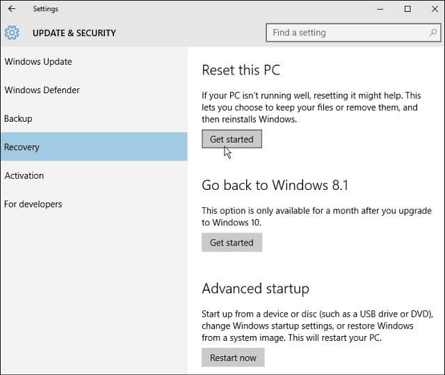 Windows 10 İşletim Sisteminizi Sıfırlama