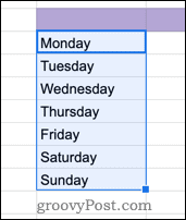 Google E-Tablolar'da haftanın günleri