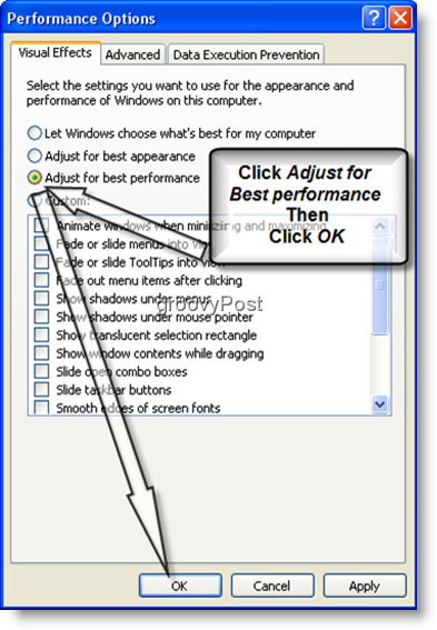 En iyi performans için Windows XP Adjust