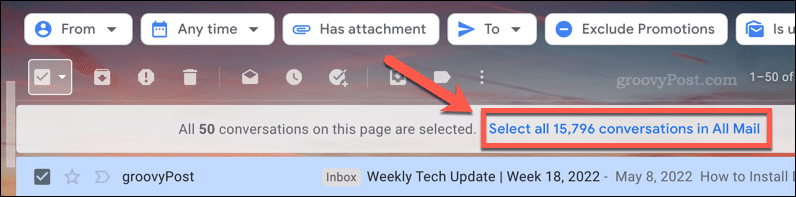 Gmail'de bir klasördeki tüm e-postaları seçme