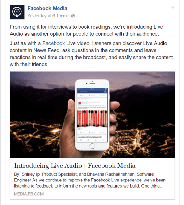 Facebook, Live Audio ile Facebook'ta canlı yayına geçmenin yeni bir yolunu tanıttı.