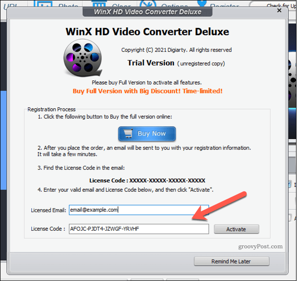 WinX Video Converter lisansı ekleme