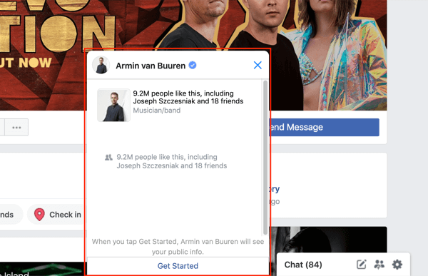 Facebook Messenger sohbet penceresi örneği.