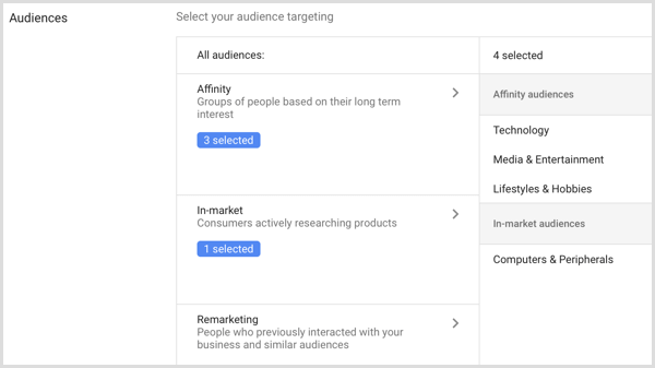 Google AdWords kampanyası için kitle ayarları.
