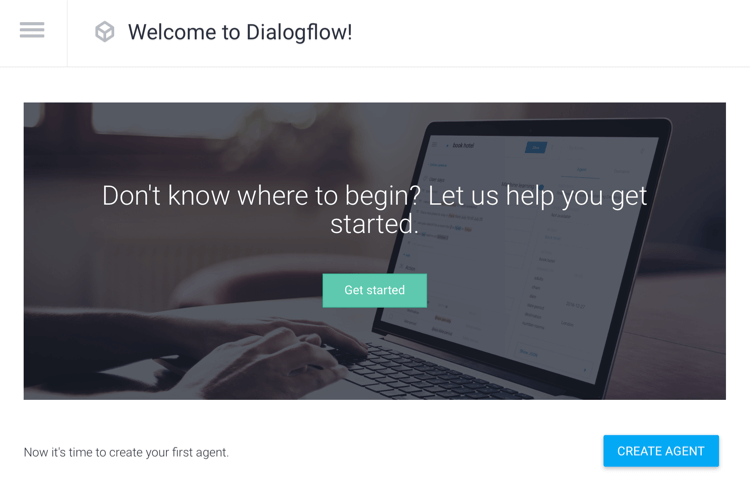 Dialogflow'da Aracı Oluştur seçeneği