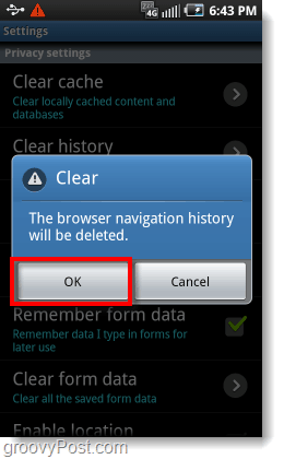 Android telefon tarayıcısında gezinme geçmişinin silinmesini onaylayın