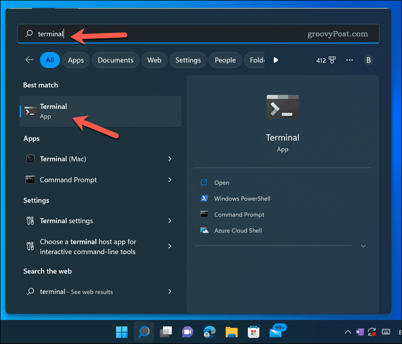 Windows 11 terminal uygulamasını açın