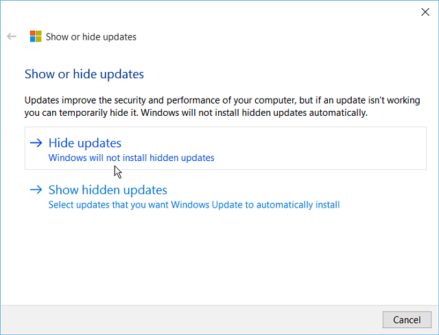 Windows 10 Güncelleme aracını gizle