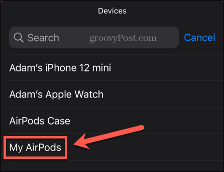 iphone airpods pil widget'ını seçin
