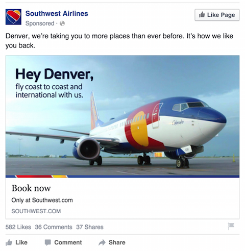 güneybatı havayolları facebook reklamı
