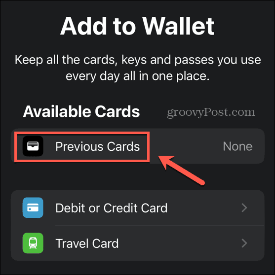 cüzdan uygulaması önceki kartlar