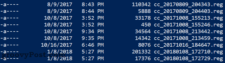 PowerShell'deki Dosyaların Listesi