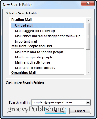 Outlook 2013 arama klasörleri yeni