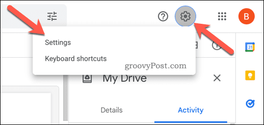 Google Drive'da ayarları aç