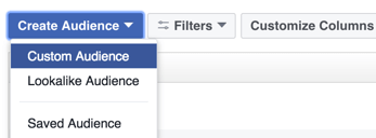 Facebook özel hedef kitlesi oluşturma seçeneğini tıklayın.