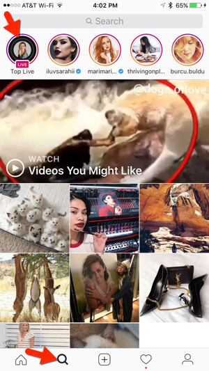Instagram ayrıca Keşfet sekmesinde güncel canlı videoları da sunuyor.