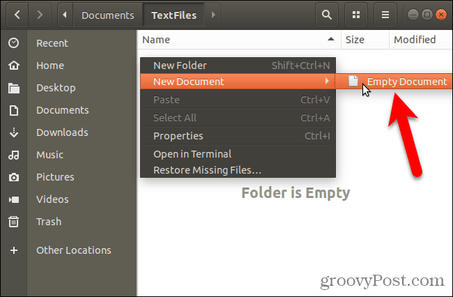 Ubuntu Linux'ta Nautilus'ta yeni, boş bir belge oluşturun