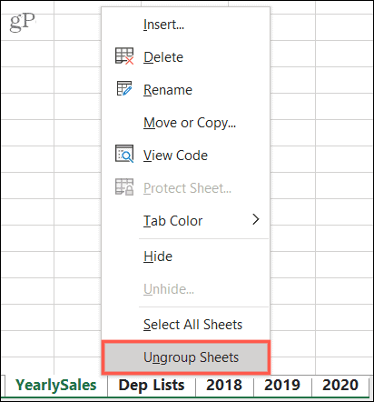 Excel'de Sayfaların Grubunu Çöz