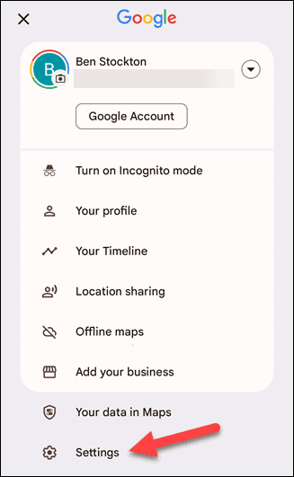 Mobil cihazda Google Haritalar ayarlarını açın