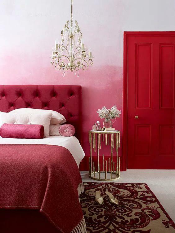 Kırmızı ve pembe yatak odası dekorasyonu