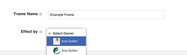 Markanızı tanıtıyorsa çerçevenin sahibi olarak Facebook işletme sayfanızı seçin.