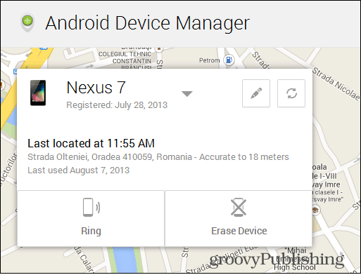 Android Cihaz Yöneticisi haritası