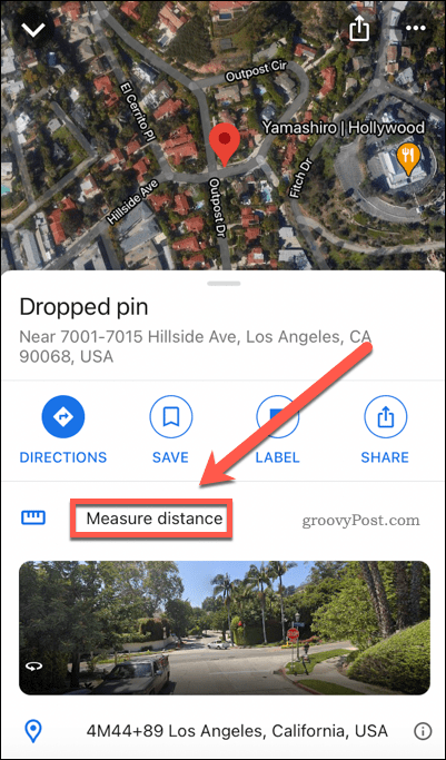 Mobil cihazda Google Haritalar mesafe ölçümü düğmesi