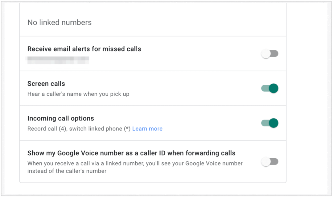 Google Voice gelen çağrı seçenekleri