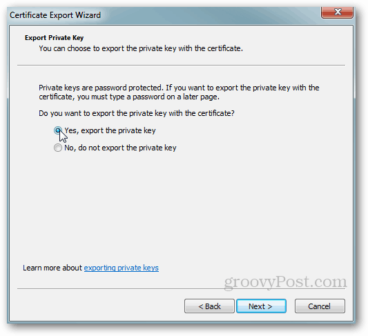 Windows Sertifika Verme - Özel Anahtar Evet