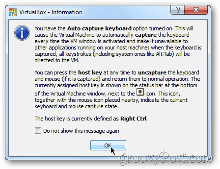 Klavyede VirtualBox Windows 8 uyarısı