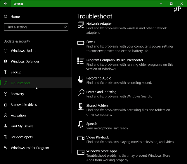 Windows 10 Creators Güncelleme Özelliği Odak: Sorun Gidericiler