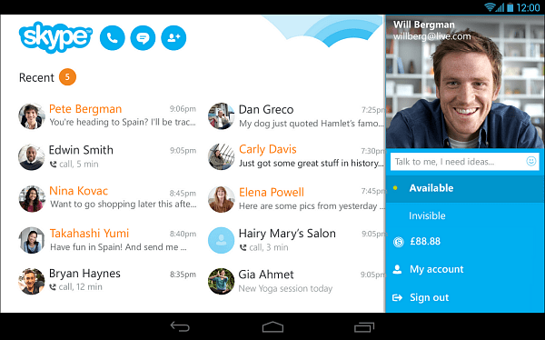 Android için Skype 4.4, Yeni Tablet Görünümüyle Geliyor