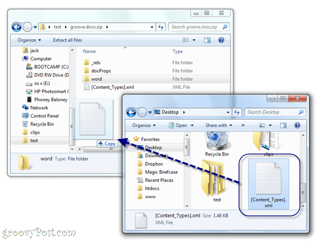Windows 7'de docx xml'i manuel olarak düzenleme