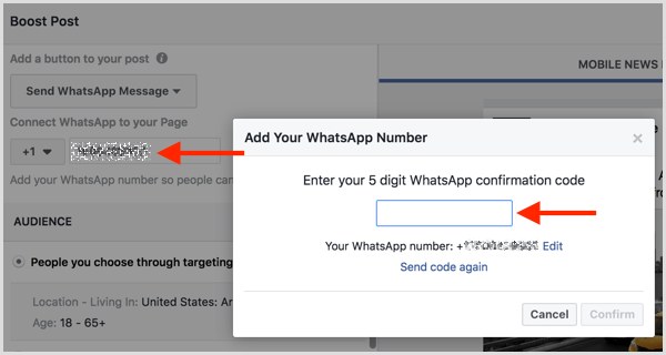 WhatsApp Business hesabınızı Facebook'a bağlamak için SMS ile aldığınız onay kodunu girin.