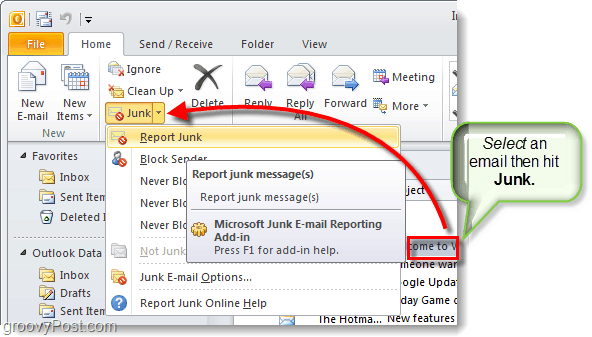 Outlook 2010'da önemsiz e-posta raporlama aracı