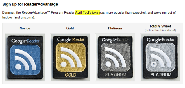 Google Reader 2010 April Fools Reader Avantaj Rozeti