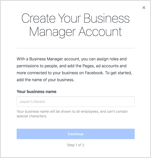 Business Manager hesabınızı oluşturmak için işletme adınızı girin.