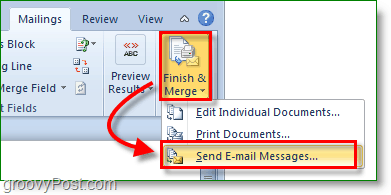 Outlook 2010 ekran görüntüsü - e-posta iletilerini bitirin ve birleştirin ve gönderin