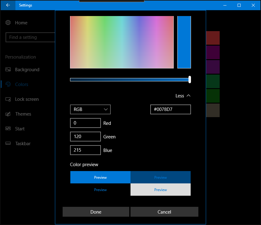 Windows 10 yaratıcıları kişiselleştir renkleri güncelle