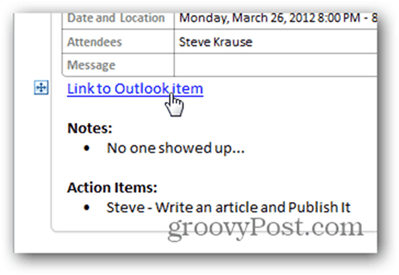 Outlook Takvim Öğesine Geri Bağlan'ı tıklayın.